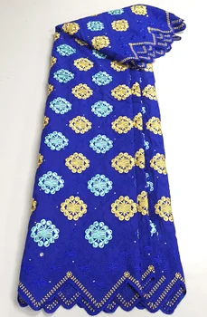Королевское синее Африканское Швейцарское вуалевое кружево 2022, Высококачественная Дубайская ткань, Хлопчатобумажная Швейцарская кружевная ткань для пошива нигерийской одежды, 5 ярдов