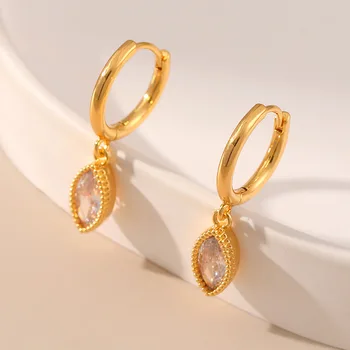 Креативная подвеска в форме листа, Нежное кольцо для ушей с цирконием, Шикарный стиль, серьги-кольца с покрытием из 18-каратного золота, Аксессуары для вечеринок