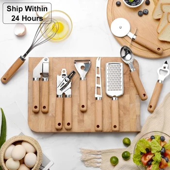 Кухонный инструмент, Деревянная ручка, нержавеющая сталь, Многофункциональный Набор кухонных принадлежностей, Простые принадлежности для домашней выпечки в современном стиле