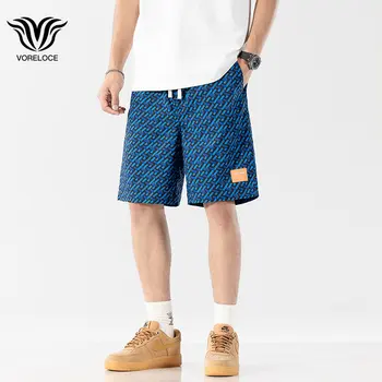 Летние шорты Мужские Трендовые брендовые мужские повседневные брюки с принтом длиной до колена, шорты High Street Wild, мужские шорты в корейском стиле, синие, темно-коричневые