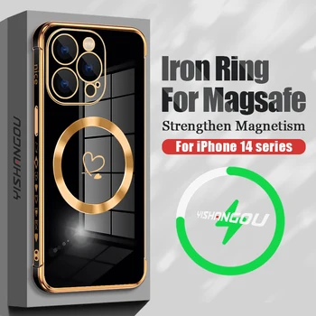 Магнитный чехол для беспроводной зарядки Magsafe с покрытием для iPhone 14 Pro Max, чехол для iPhone 13 Pro Max 12 11, силиконовый чехол в виде сердца