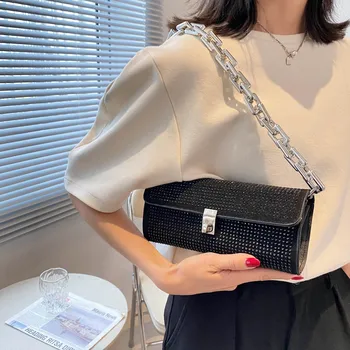 Маленькие сумки через плечо для женщин, мини-сумочка и кошелек 2022 года, роскошный клатч на толстой цепочке, сумочка с блестящим бриллиантом