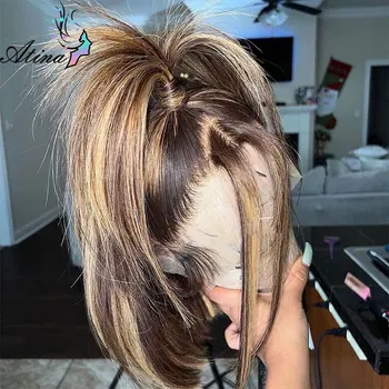 Медово-блондинистый Прозрачный 360-градусный парик из натуральных волос, предварительно выщипанный, окрашенный в цвет омбре, Натуральная объемная волна, HD Парик из кружева Спереди