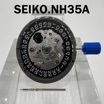 Механический механизм NH35, японский Seiko, оригинальный NH35A, черное окошко даты, автоматический высокоточный часовой механизм