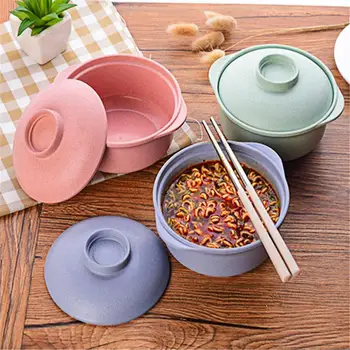 Миски для лапши быстрого приготовления с крышками, миски для супа, горячего риса, контейнер для еды для студентов в японском стиле, Миска для здоровой посуды, миска для лапши