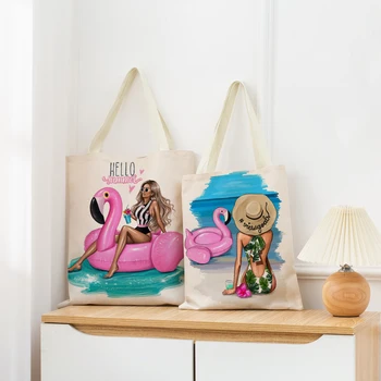 Модная Детская Эко-сумка для девочек с двусторонним принтом, Женская Складная сумка, Портативная Удобная сумка для хранения