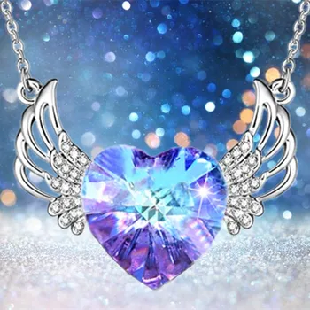 Модное Крыло Ангела, Сердце, Хрустальная подвеска, ожерелье в виде крыла, Обручальные ожерелья для женщин, Ювелирные аксессуары из нержавеющей стали, подарок