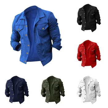 Модное повседневное приталенное пальто для мужчин в европейском и американском стиле на весну и осень, рабочая куртка с несколькими карманами и световыми накладками на пуговицах