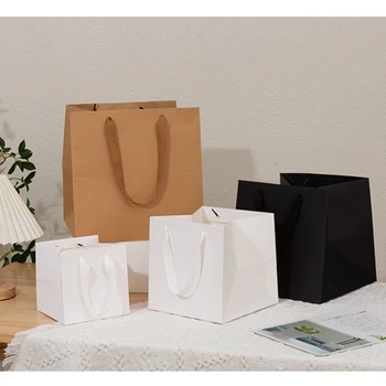 Модный многофункциональный квадратный бумажный пакет для переноски, сумка для упаковки праздничных подарков, хозяйственная сумка для свадебной вечеринки, праздничные принадлежности