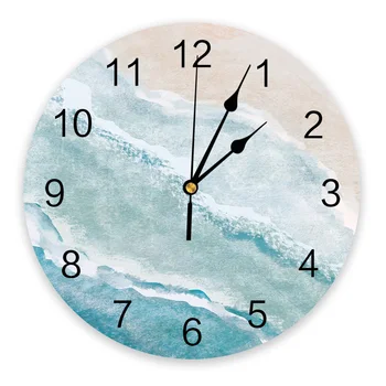 Морской пляж, постепенный Синий цвет Хаки, Настенные часы для спальни, Большие современные кухонные Круглые настенные часы для столовой, Часы для гостиной, домашний декор