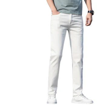 Мужские Белые джинсы, Модные Повседневные Классические Брюки Slim Fit, Мягкие брюки мужского бренда Advanced Stretch Pants
