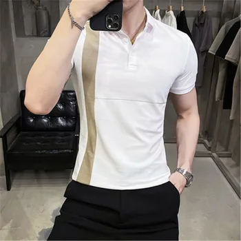 Мужские деловые поло, лоскутные поло, Футболки с отворотом, летняя дизайнерская мужская одежда с коротким рукавом контрастных цветов, футболки Gulf 2023