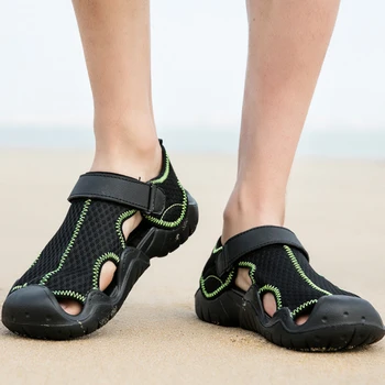 Мужские пляжные сандалии Летние повседневные туфли большого размера с полой круглой головкой, уличные легкие тапочки с толстой подошвой, Sandalias De Hombre