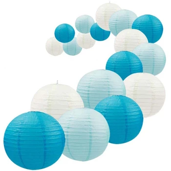 Набор бумажных фонариков Royal Blue 18шт, многоразовые подвесные декоративные бумажные фонарики японского китайского производства, простая сборка