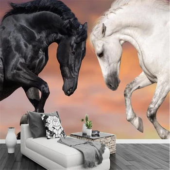 настенные обои beibehang, европейское искусство, черно-белая лошадь, фотообои, фон для дивана, обои для украшения дома