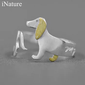 Натуральная милая собака-такса с открытым кольцом, регулируемые кольца с животными для женщин и девочек, ювелирные изделия из стерлингового серебра, подарки