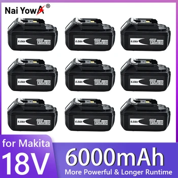 Новый аккумулятор для электроинструментов Makita 18 В емкостью 6000 мАч со светодиодной литий-ионной заменой LXT BL1860B BL1860 BL1850
