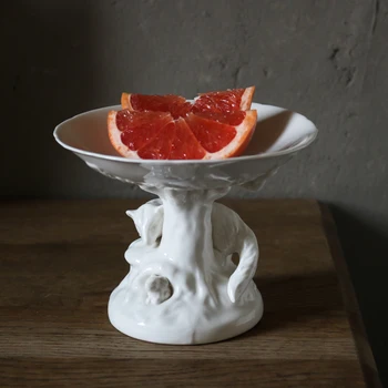 Новый Керамический Белый Поднос для фруктов на высоких ножках из массива дерева, Поднос для торта / Небольшой поднос для закусок
