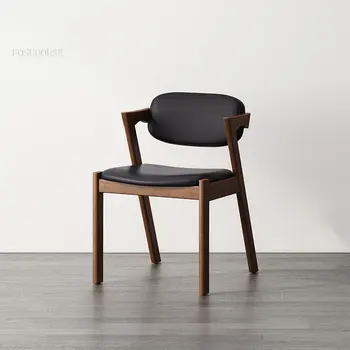 Обеденные стулья со спинкой из цельного дерева, Скандинавское кресло для кафе для отдыха, Домашняя мебель для столовой, Современный обеденный стул на заказ