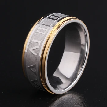 обручальные кольца с золотой каймой 8 мм, Римский номер, обручальные кольца из нержавеющей стали 316L для мужчин и женщин оптом