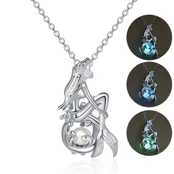 Ожерелье с русалочкой Диснея, принцесса Ариэль, Креативный светящийся кулон, Милые Романтические ювелирные изделия, Подарки для женщин