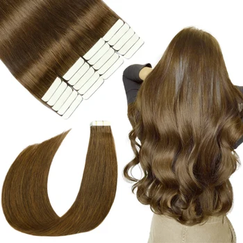 Оптовая продажа ленты для наращивания волос 14-22-дюймовая Двойная лента для наращивания волос 100% Человеческие волосы Средне-коричневого цвета # 4