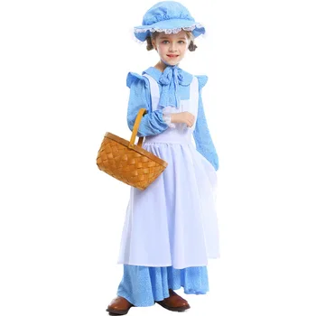 От 4 до 13 лет для девочек, викторианский костюм пионера-крестьянина, Театральный приключенческий костюм для косплея, платье с передником, Фартук, Шляпка для малыша