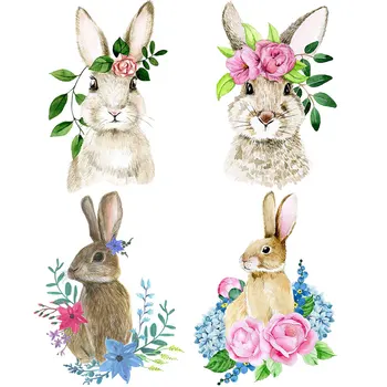 Пасхальные нашивки с цветочным кроликом и утюгом для переноса на одежду, наклейки на футболки с принтом 