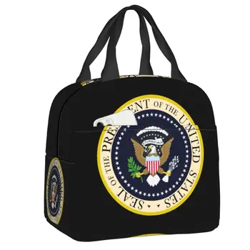Печать Президента Соединенных Штатов Сумка для ланча для женщин Герметичный Изолированный Холодильник Термосумка для ланча Школьная Рабочая сумка для еды