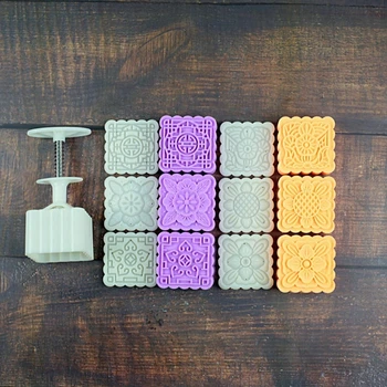 Пластиковая форма для лунного торта, квадратные штампы в виде цветов, 100 г, Форма для печенья DIY 45BE