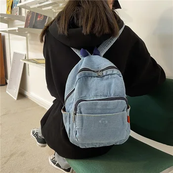 Повседневные Джинсовые женские рюкзаки большой вместимости, высококачественная Женская Повседневная дорожная сумка Для подростков, школьная сумка для девочек, женские сумки