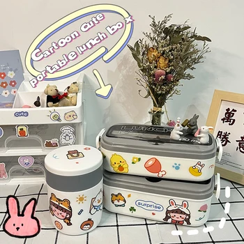 Портативный Герметичный Ланч-бокс для детей и студентов Bento Box с посудой, Герметичный Для микроволновой печи, Предотвращающий Появление запаха, Школьный ланч-бокс