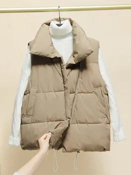 Пуховик женский, новое пальто без рукавов с воротником winter leisure han edition на свободной теплой молнии, чистый цвет A05D