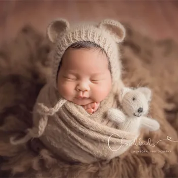 Реквизит для фотосессии из эластичной обертки из Ангоры для новорожденных, Детское Пеленальное одеяло из пушистого Джерси для фотосессии
