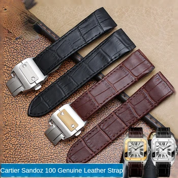 Ремешок из натуральной Кожи для Часов Cartier Santos100 Watch Band Водонепроницаемый Устойчивый К Поту Мужской Женский Ремешок для Часов 20мм 23мм Браслет