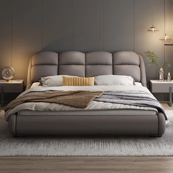 Роскошная модная мягкая кровать, итальянская минималистичная кожаная кровать 1,8 м, современная простая двуспальная кровать в главной спальне, атмосфера высокого класса