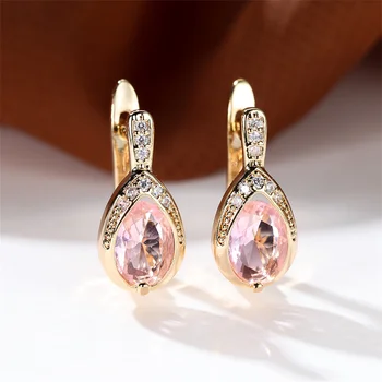 Роскошные женские серьги с розовым камнем, серьги-клипсы из желтого золота Для женщин, Очаровательные свадебные серьги с кристаллами Циркона