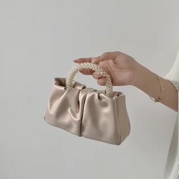 Ручная сумка Sweet Girl Pearl, женская модная универсальная плиссированная облачная сумка через плечо, мини-сумка для телефона, маленькая сумка для телефона