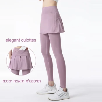 С логотипом, женские брюки для йоги большого размера с прикрепленными юбками, Леггинсы для занятий спортом с высокой талией, одежда для фитнеса, спортивная одежда для тренировок.
