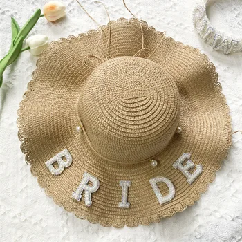 Свадебная соломенная шляпа Mrs Birde Summer Wave Big Cap, дорожная свадебная пляжная шляпа, шляпа с зонтиком, Mr & Mrs Love, Свадебный декор для свадеб