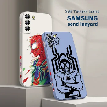 Симпатичный чехол для телефона Marvel с Человеком-пауком для Samsung S22 S21 S20 FE S10 Note 20 10 Ultra Lite Plus с жидким левым канатом