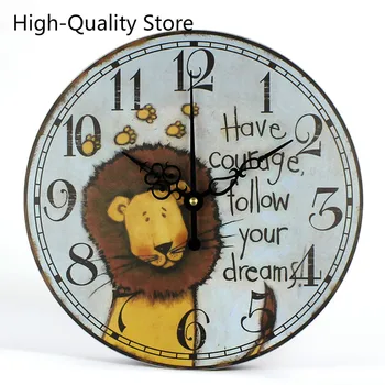 Современные бесшумные настенные часы с рисунком Льва из мультфильма, винтажные декоративные настенные часы для детской комнаты, часы для домашнего декора стен