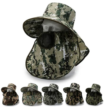 Солнцезащитная кепка для защиты шеи на открытом воздухе, Камуфляжная шляпа-козырек для рыбалки, велоспорта, скалолазания, Солнцезащитный крем для мужчин, съемная шляпа-козырек для лица