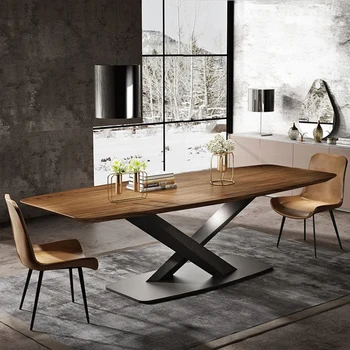 Сочетание обеденного стола и стула из скандинавского ореха, Прямоугольная креативная дизайнерская мебель, Обеденный стол, Современный минималистичный стол