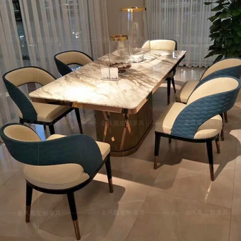 Сочетание светлого роскошного мраморного стола и стула в стиле постмодерн, итальянский простой роскошный прямоугольный стол для дома