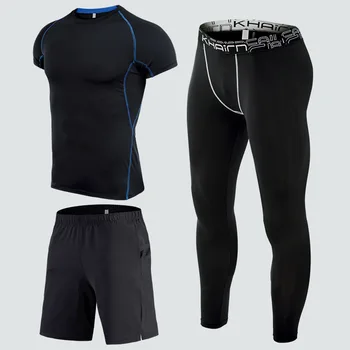 Спортивный костюм 2023, мужские летние быстросохнущие дышащие колготки, костюм для фитнеса с короткими рукавами, леггинсы для бега