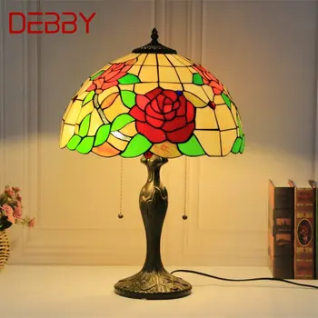 Стеклянная настольная лампа DEBBY Tiffany, светодиодная Винтажная Модная Простая Розовая Настольная лампа, Декор для дома, Гостиной, спальни, Прикроватной тумбочки