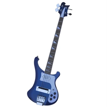 Темно-синяя 4-струнная электрическая бас-гитара со вставками из белого жемчуга, предложение на заказ