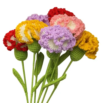 Цветы гвоздики ручной вязки своими руками Имитация гвоздики Цветы крючком Имитация букета на День матери Подарок для мамы