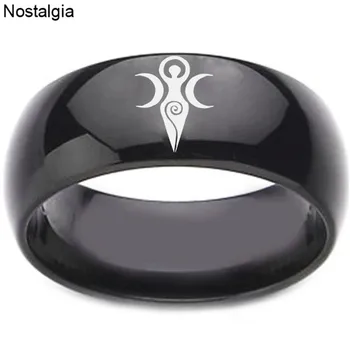 Черное кольцо Богини Языческой Тройной Луны, мужские и женские титановые украшения в стиле стимпанк, Кольца для ведьм в стиле Викка Для девочек